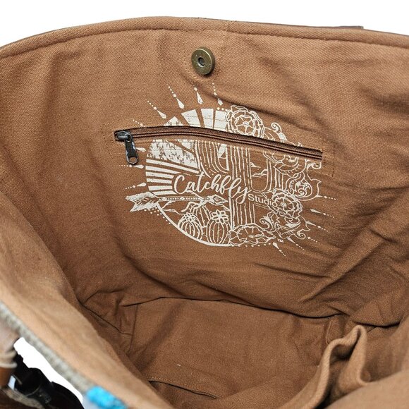 Catchfly Studios Serape Leather Tote Purse Shoulder Bag Southwestern Aztec NWT - Picture 13 of 16